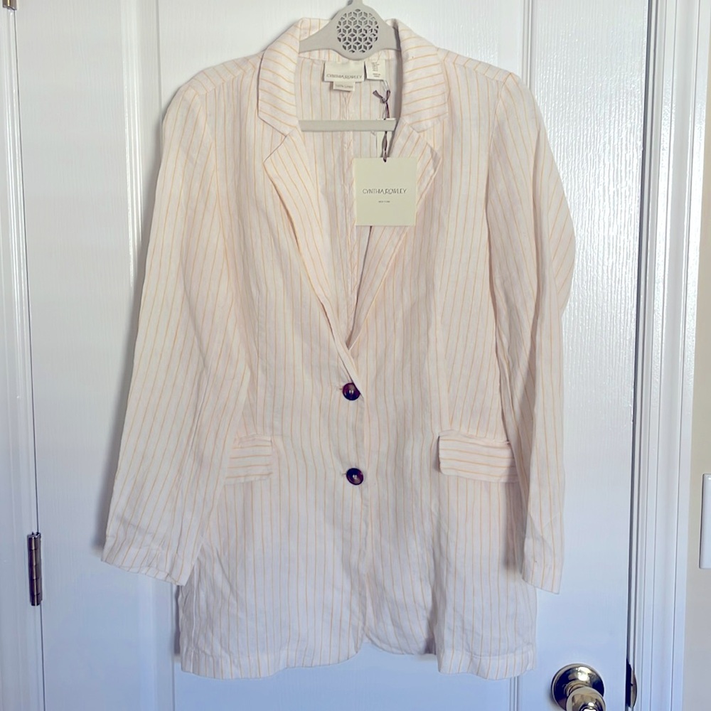 NWT Cynthia’s Rowley 100% Linen Striped Button Down Blazer